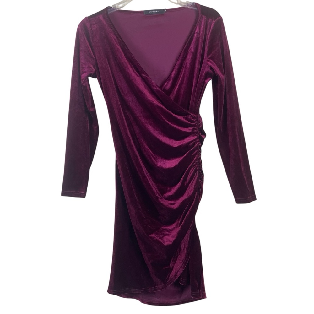 Venstina Velvet Surplice Faux Wrap Long Sleeve Dress Size Large